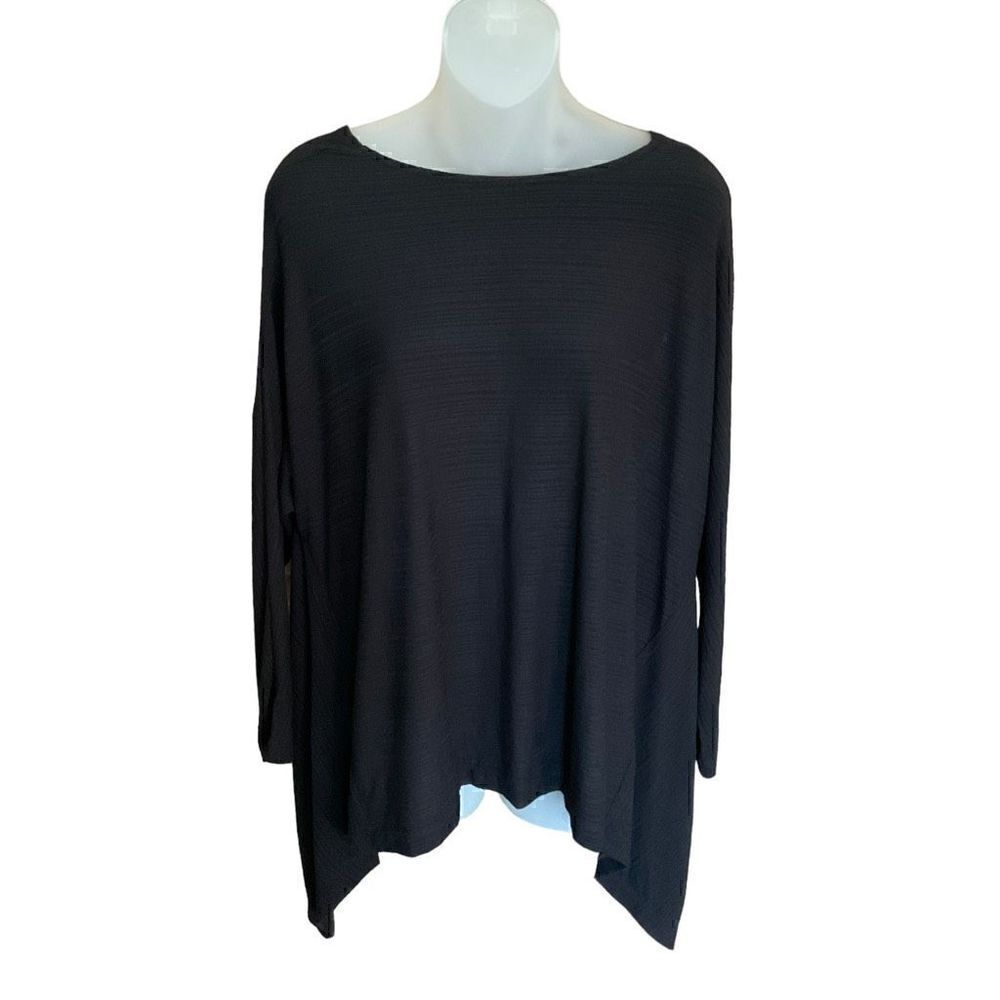 1. State Blouse Round Neck Twist Wrap V Back Oversized Black Asymmetrical Hem XS